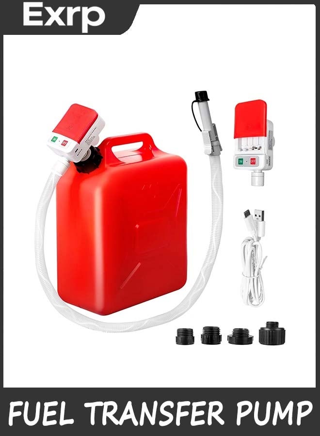 Exrp Automatic Fuel Transfer Pump with Auto-Stop, 51'' Extra Long Hose, 3.2 Gallon per Min, Battery or USB Powered, 4 Can Adapters, Fast and Safe Portable Gas Can Pump for Oil, Diesel,Gasoline. - Image 1