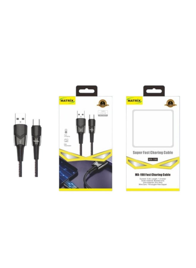 MATRIX Matrix Fast Charging USB to Type-C Cable - 1.2 Meter - Black - MX 190  - Image 1