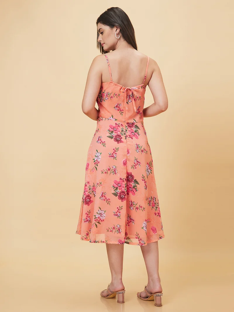 globus  Women Floral Printed Shoulder Straps Sleeveless Georgette Fit & Flare Midi Dress for Women | Best Price UAE