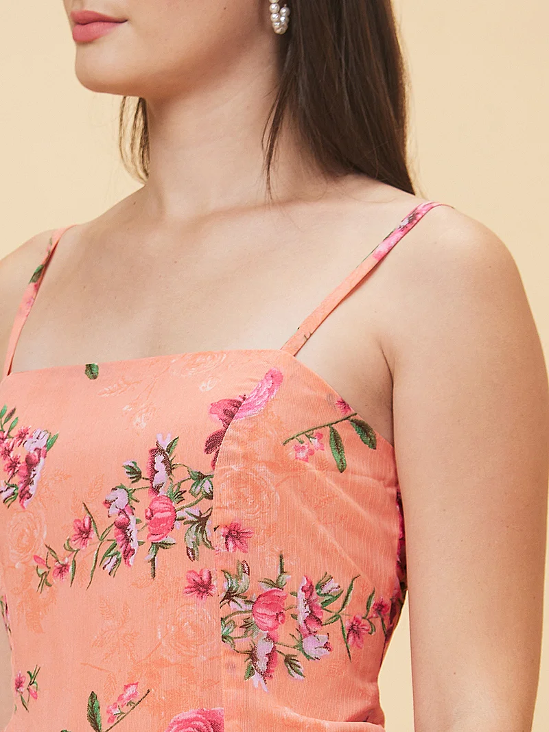globus  Women Floral Printed Shoulder Straps Sleeveless Georgette Fit & Flare Midi Dress for Women | Best Price UAE