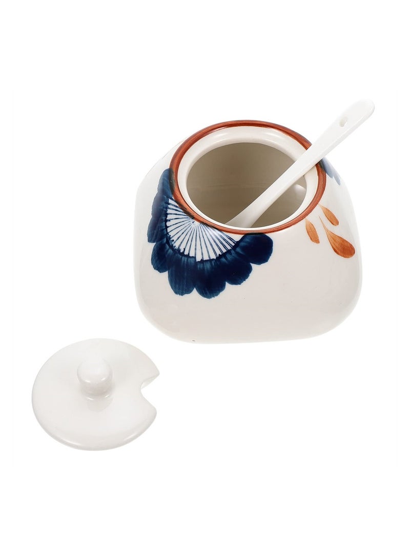 KASTWAVE Ceramic Seasoning Jar with Lid and Spoon, Ceramic Storage Canisters, Condiment Jars Spice Container Salt Spice Seasoning Box, Multi- Function Ceramic Jar Salt Bowl - Image 1