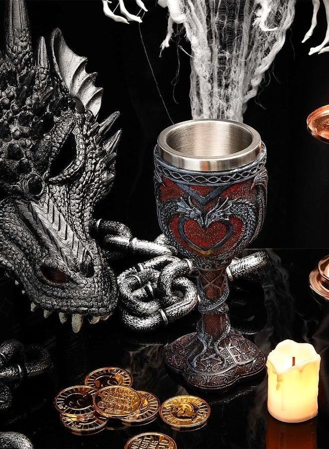 Medieval Dragon Wine Goblet, Dragons Wine Chalice  Resin Dragon Cup Wine Glass Romantic Stainless Steel Drinking Cup Presents, Idea Goods for Game of Thrones 7 oz - Image 2