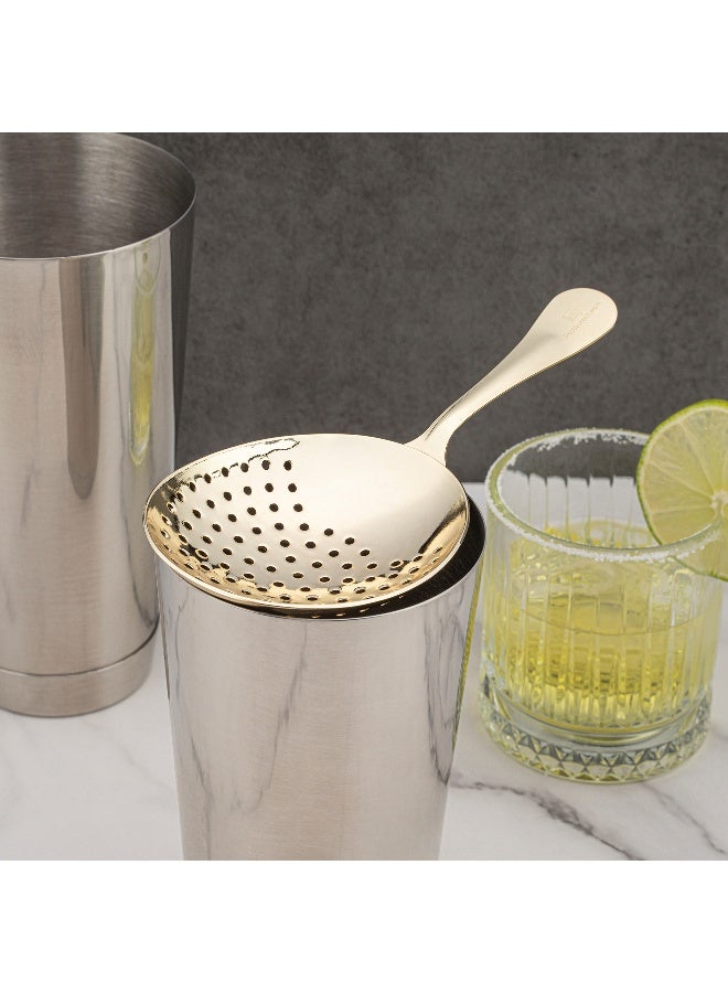 Restaurantware Bar Lux 6.4 Inch x 3 Inch Julep Strainer, 1 Perforated Drink Strainer - Wide, Ergonomic Handle, Gold Plated Stainless Steel Cocktail Strainer, Commerical Grade, For Bartenders - Image 3