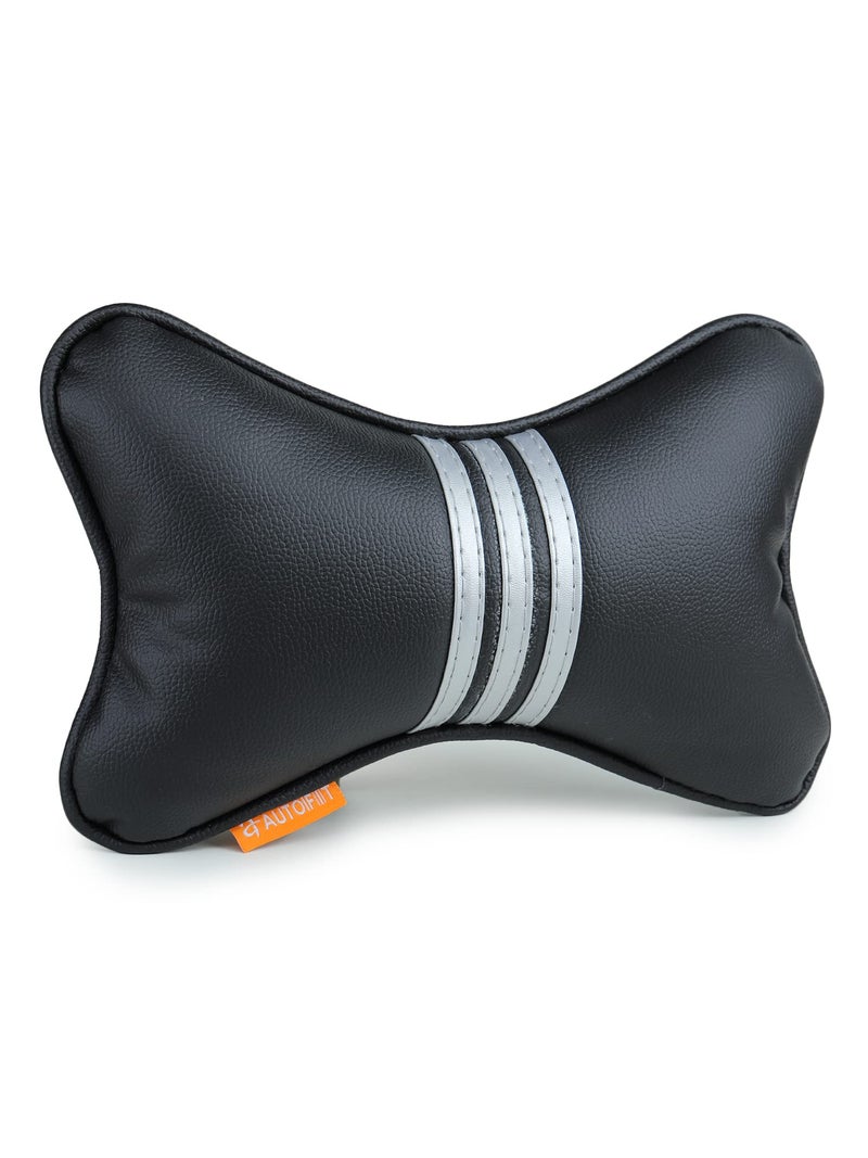 Autofit Car Neck Rest Pillow (PU Leather Neck Pillow, Black Silver) - Image 2