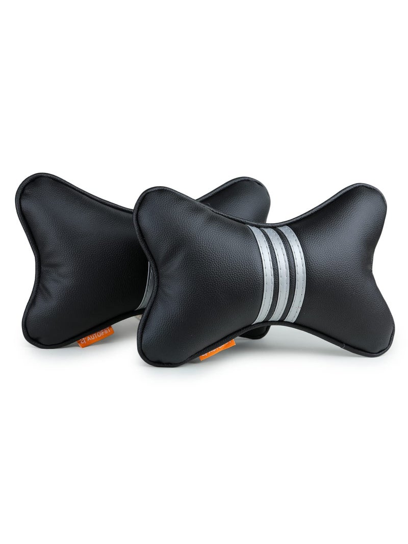 Autofit Car Neck Rest Pillow (PU Leather Neck Pillow, Black Silver) - Image 5