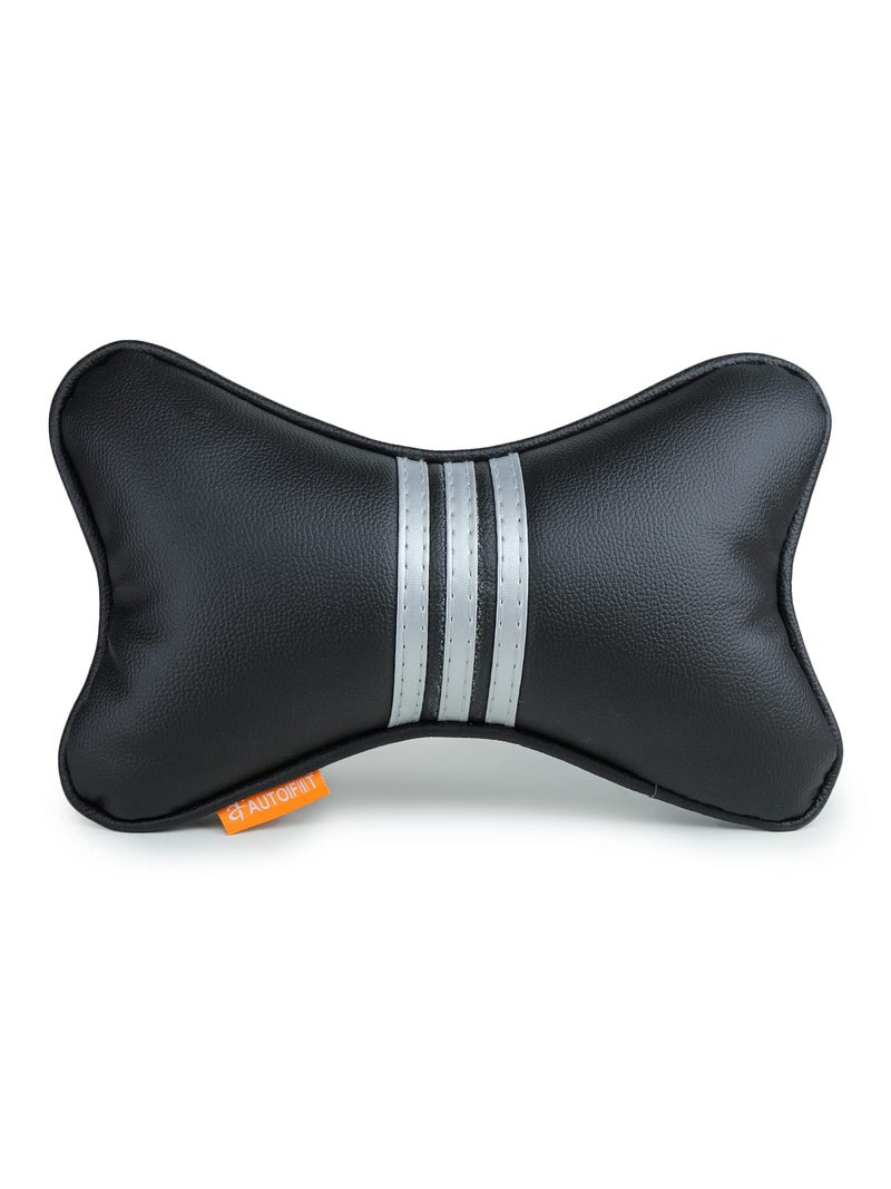 Autofit Car Neck Rest Pillow (PU Leather Neck Pillow, Black Silver) - Image 3
