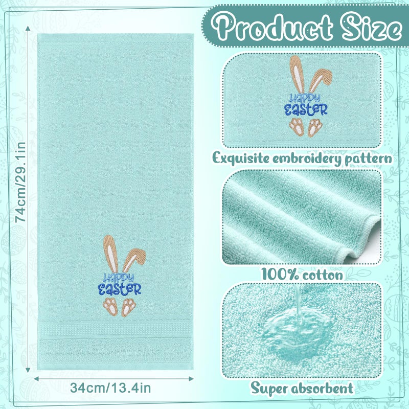 Tudomro 2 Pcs Easter Bunny Hand Towels Yellow Bathroom Decor 14x29 Inch Embroidered 100% Cotton Soft Absorbent Spring Floral Decorative Hand Towels for Bathroom Kitchen(Green Bunny) - Image 3