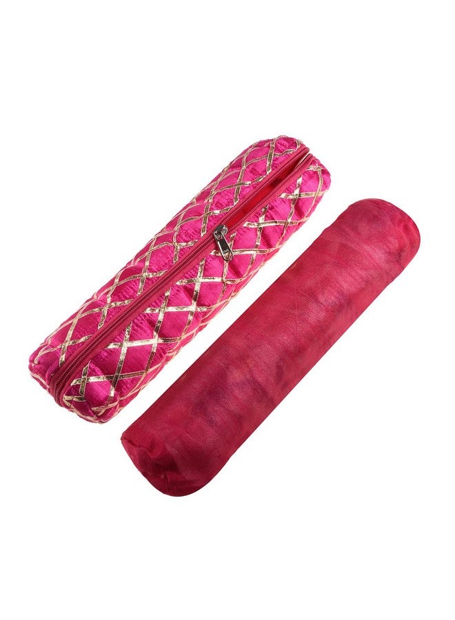 Kuber Industries Kuber Industries Single Rod Bangle Box | Polyester Gota Check Design Watch Organizer | Travelling Bracelets Organizer with Zipper | Pack of 2 | Pink - Image 2