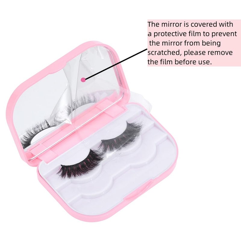 YiQiYi Cosmetic Case Empty Eyelashes Storage Case with Makeup Mirror Holder Box Fake Eyelash Packing Travel Storage Case Eyelashes Bag(Light Pink) - Image 2