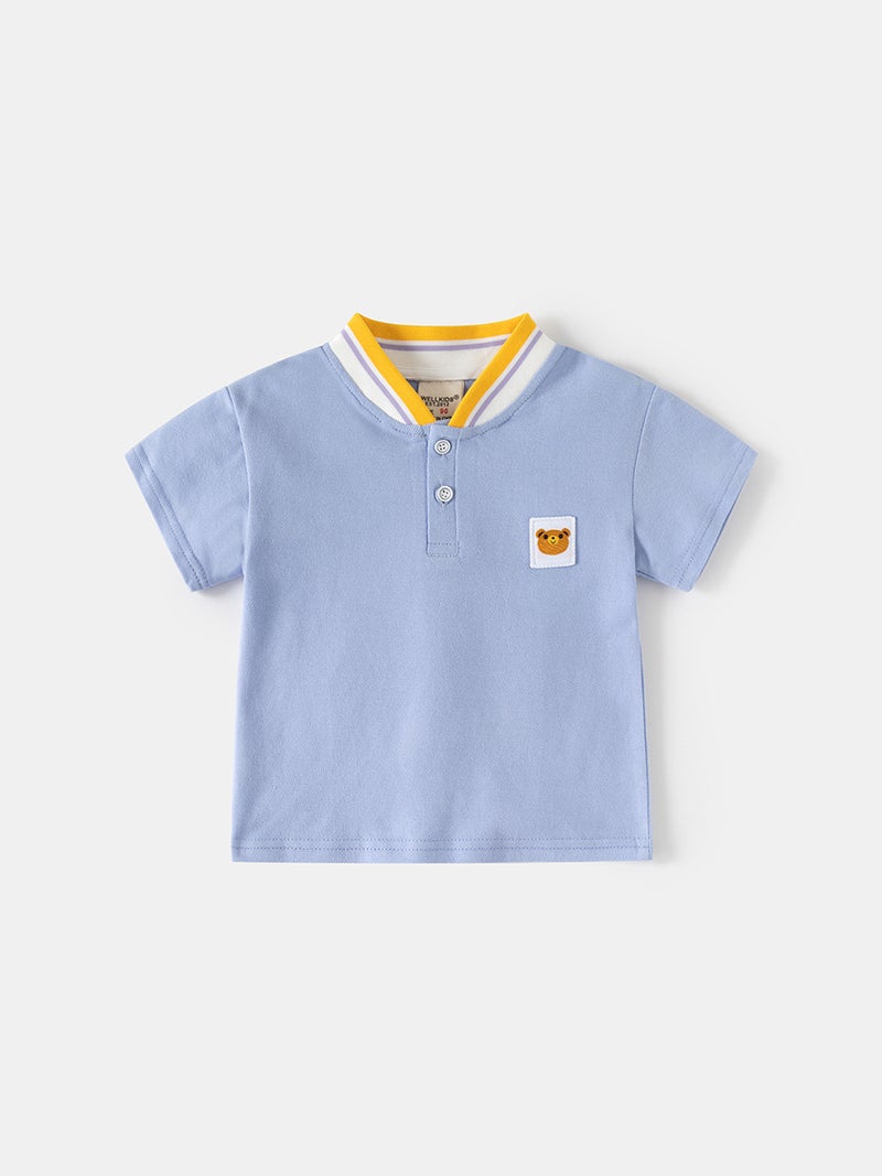 Boys' Summer Short-Sleeve Polo Shirt, Tummy-Covering Stand-Collar Top, Toddler Cotton Cartoon Thin T-Shirt, Trendy - Image 4