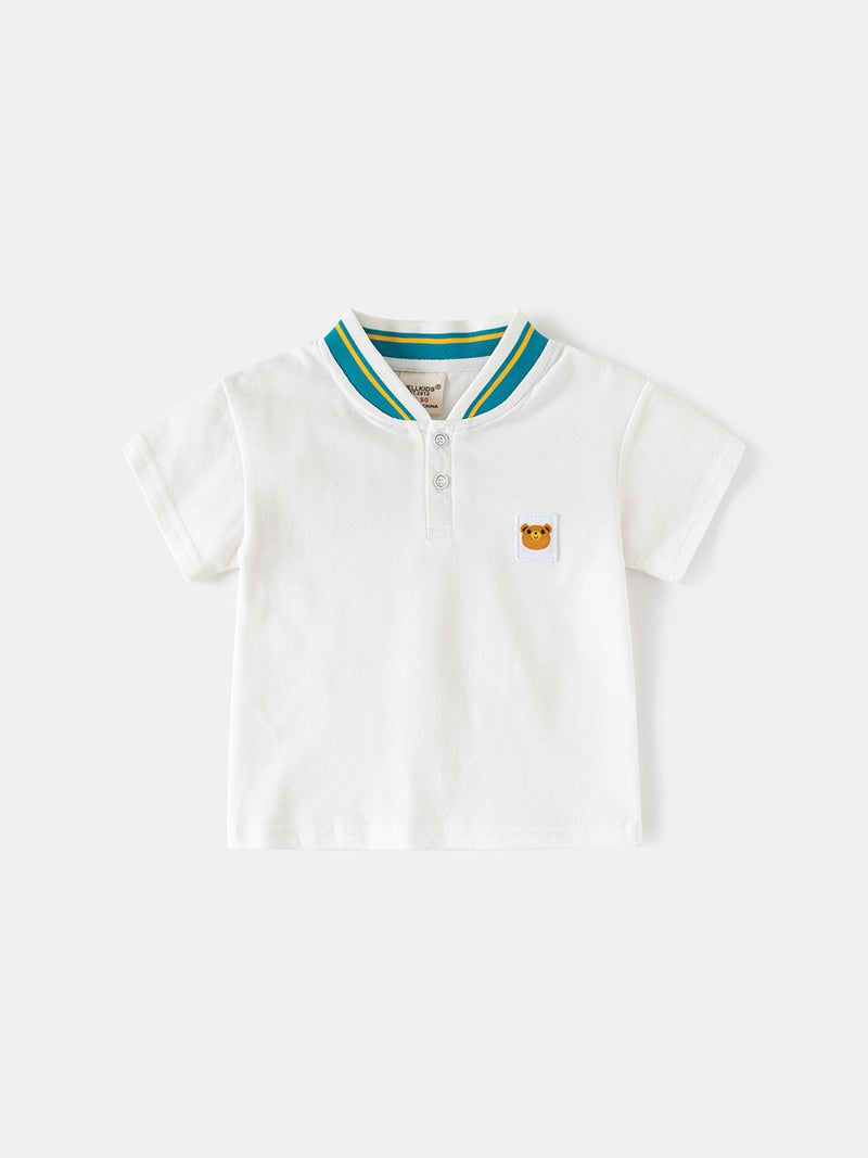Boys' Summer Short-Sleeve Polo Shirt, Tummy-Covering Stand-Collar Top, Toddler Cotton Cartoon Thin T-Shirt, Trendy - Image 3
