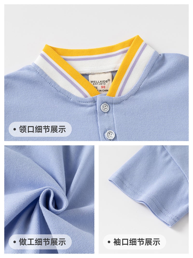 Boys' Summer Short-Sleeve Polo Shirt, Tummy-Covering Stand-Collar Top, Toddler Cotton Cartoon Thin T-Shirt, Trendy - Image 5