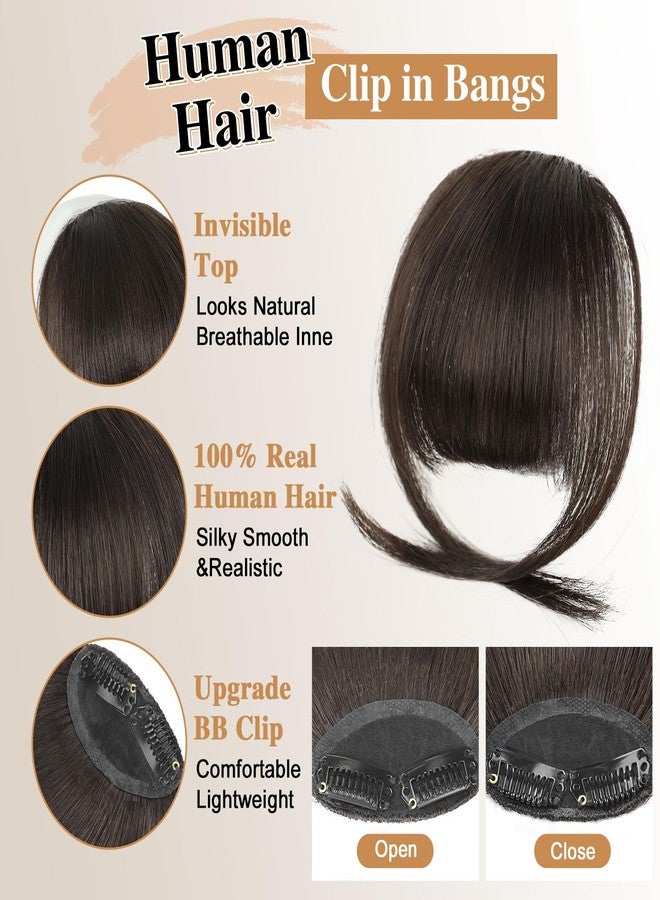 PINK SEVEN Clip in Bangs Real Human Hair,Dark Brown Bangs Hair Clip on Fake Bangs with Temples for Women Daily Wear(Dark Brown) - Image 3
