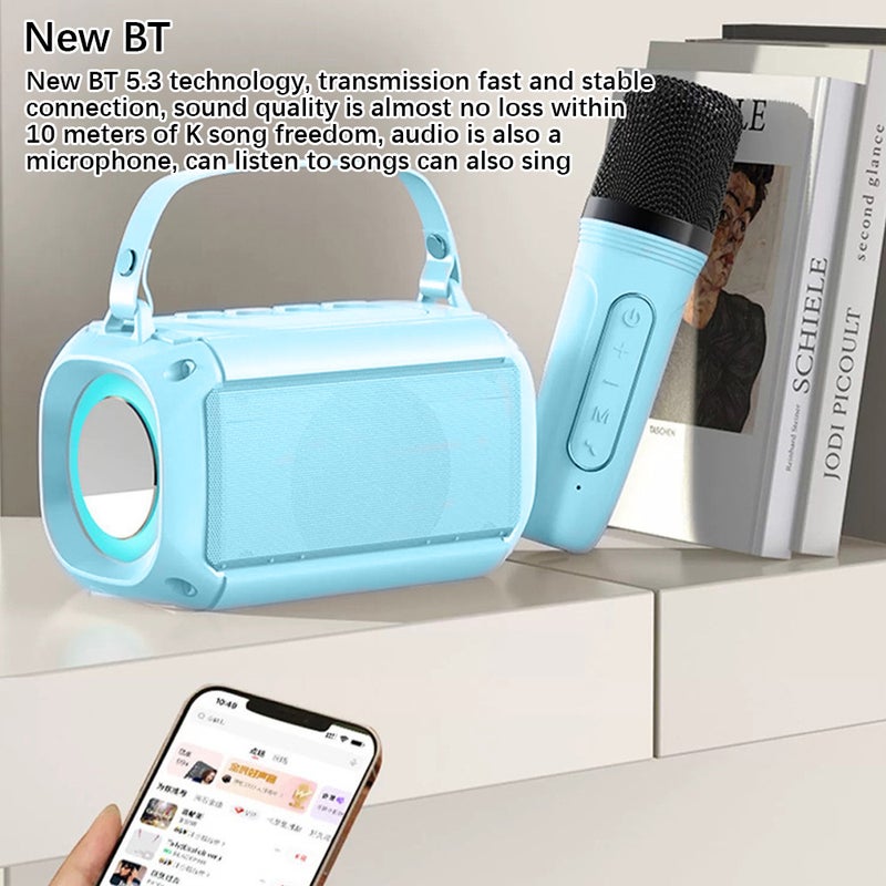 Mini Karaoke Machine with 2 Wireless Microphones Portable BT Speaker Rechargeable 5W LED Colorful Changing Lighting Handheld Mic Karaoke Speaker Gifts for Girls Boys Birthday Party Home KTV Set - Image 5