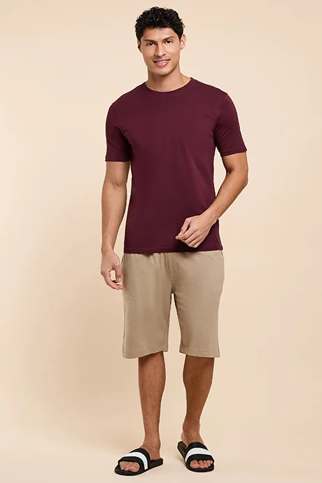R&B Solid T-Shirt with Crew Neck and Short Sleeves