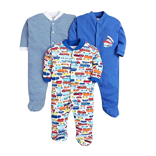 EIO 100% Cotton Baby Rompers Sleepsuits Jumpsuits Night Suits for Newborn Baby Boys & Girls | Soft Infant Bodysuit | Pack of 3 Kids Rompers - Image 1