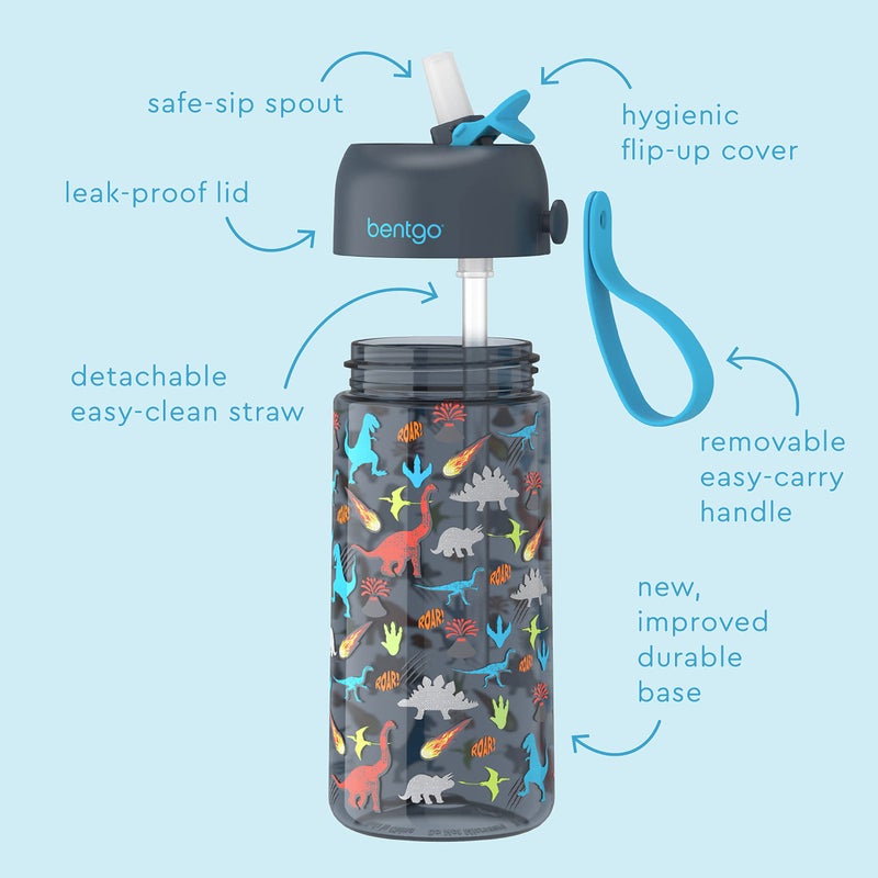 Bentgo Kids Water Bottle - Leak-Proof, Durable Tritan, BPA-Free 15 oz. Cup for Kids/Toddlers Ages 3+ - Flip-Up Straw & Dishwasher Safe for School, Sports, Daycare & Camp (Dinosaur) - Image 3