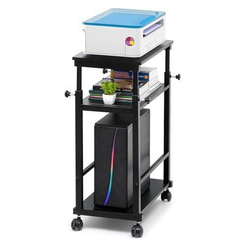 OGFC 21568 3 Tier Height Adjustable Computer Tower/Under Desk Printer Holder Cart with Rolling Wheels Metal CPU Rack Mobile PC Stand with Locking Caster Suitable for Office Home - Black - Image 3