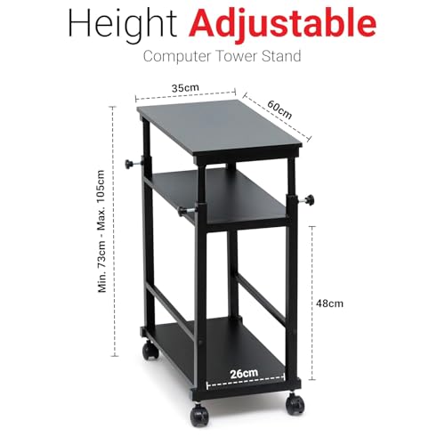 OGFC 21568 3 Tier Height Adjustable Computer Tower/Under Desk Printer Holder Cart with Rolling Wheels Metal CPU Rack Mobile PC Stand with Locking Caster Suitable for Office Home - Black - Image 2