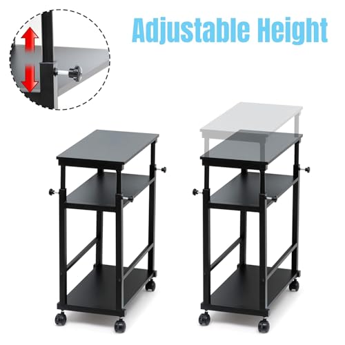 OGFC 21568 3 Tier Height Adjustable Computer Tower/Under Desk Printer Holder Cart with Rolling Wheels Metal CPU Rack Mobile PC Stand with Locking Caster Suitable for Office Home - Black - Image 5