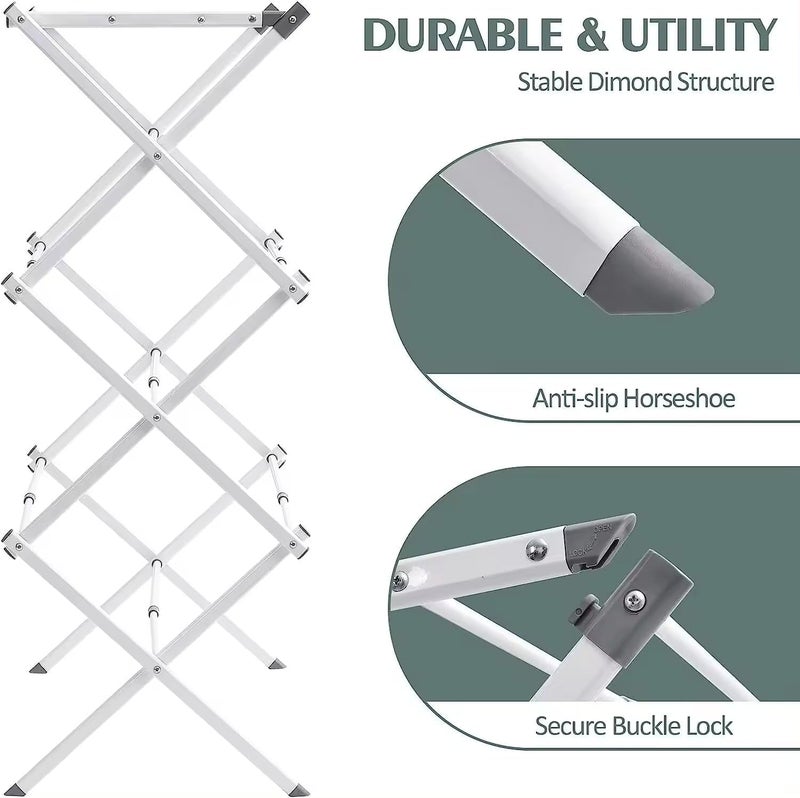 Ignito 3-Tier Expandable Collapsing Foldable Laundry Drying Rack Cloth Drying Stand Balcony Stainless Steel Window Stand Bathroom Garden Indoor Outdoor Space-Saving (A 1) - Image 5