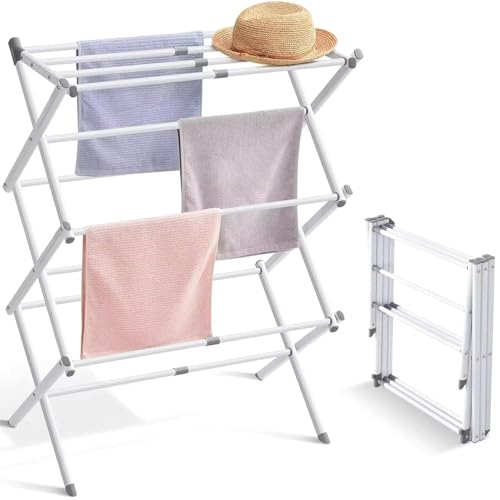 Ignito 3-Tier Expandable Collapsing Foldable Laundry Drying Rack Cloth Drying Stand Balcony Stainless Steel Window Stand Bathroom Garden Indoor Outdoor Space-Saving (A 1) - Image 1
