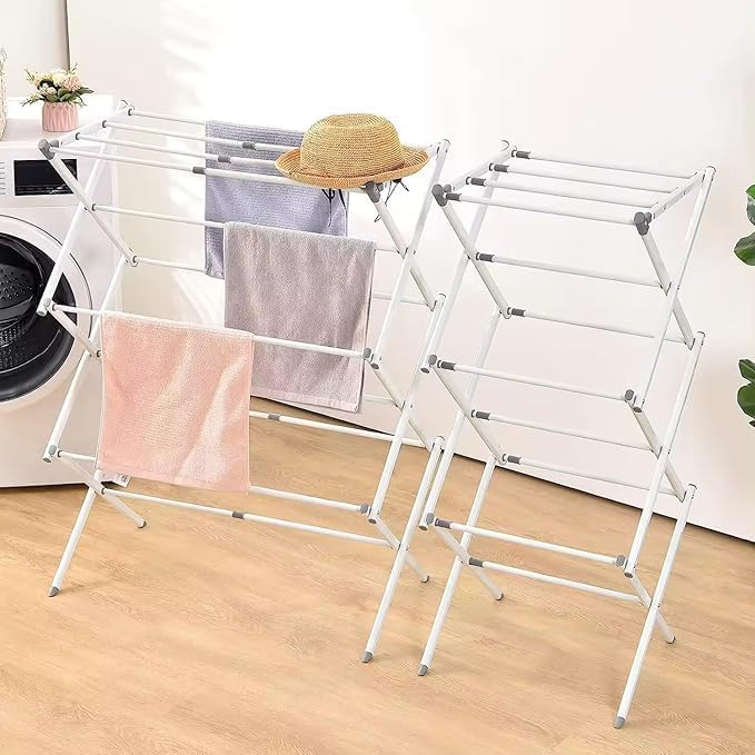 Ignito 3-Tier Expandable Collapsing Foldable Laundry Drying Rack Cloth Drying Stand Balcony Stainless Steel Window Stand Bathroom Garden Indoor Outdoor Space-Saving (A 1) - Image 2