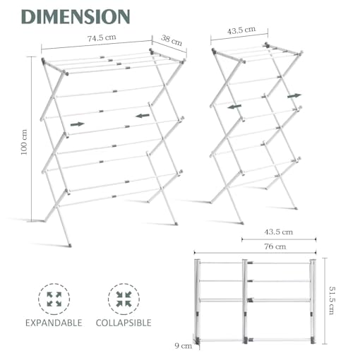 Ignito 3-Tier Expandable Collapsing Foldable Laundry Drying Rack Cloth Drying Stand Balcony Stainless Steel Window Stand Bathroom Garden Indoor Outdoor Space-Saving (A 1) - Image 4
