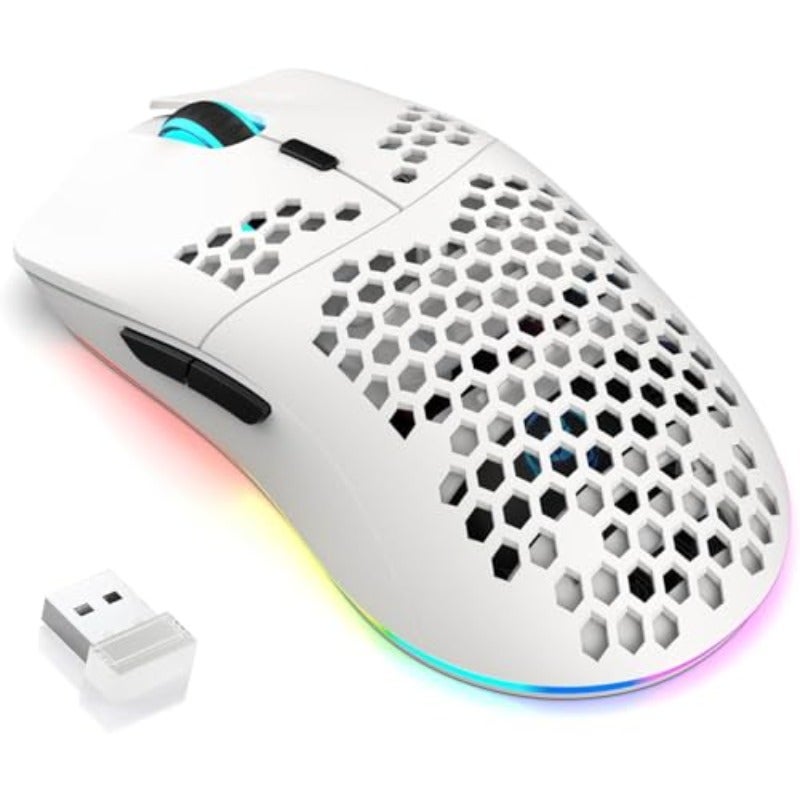 Wireless Gaming Mouse 2.4GHz Rechargeable RGB Backlit Mouse with 6 Programmable Buttons 5 Adjustable DPI Levels Ergonomic Design for Laptop PC Desktop Notebook Mac White - Image 1
