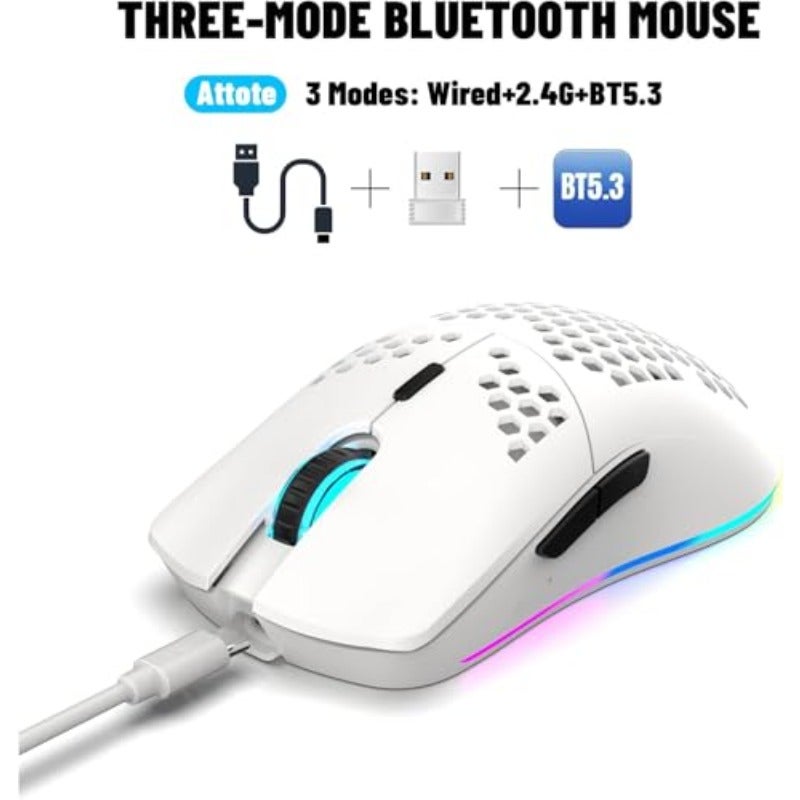 Wireless Gaming Mouse 2.4GHz Rechargeable RGB Backlit Mouse with 6 Programmable Buttons 5 Adjustable DPI Levels Ergonomic Design for Laptop PC Desktop Notebook Mac White - Image 5