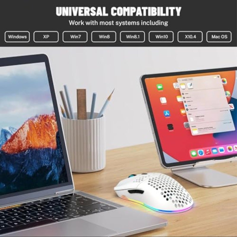 Wireless Gaming Mouse 2.4GHz Rechargeable RGB Backlit Mouse with 6 Programmable Buttons 5 Adjustable DPI Levels Ergonomic Design for Laptop PC Desktop Notebook Mac White - Image 4