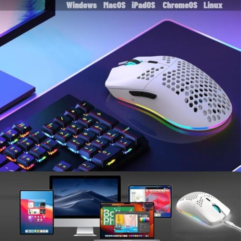 Wireless Gaming Mouse 2.4GHz Rechargeable RGB Backlit Mouse with 6 Programmable Buttons 5 Adjustable DPI Levels Ergonomic Design for Laptop PC Desktop Notebook Mac White - Image 3