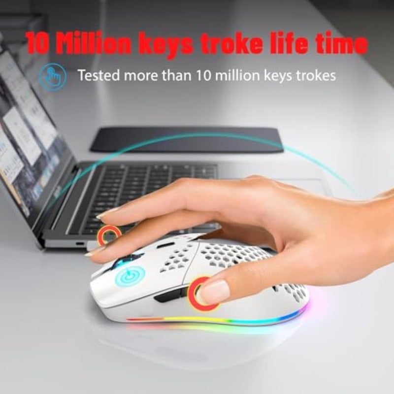 Wireless Gaming Mouse 2.4GHz Rechargeable RGB Backlit Mouse with 6 Programmable Buttons 5 Adjustable DPI Levels Ergonomic Design for Laptop PC Desktop Notebook Mac White - Image 2