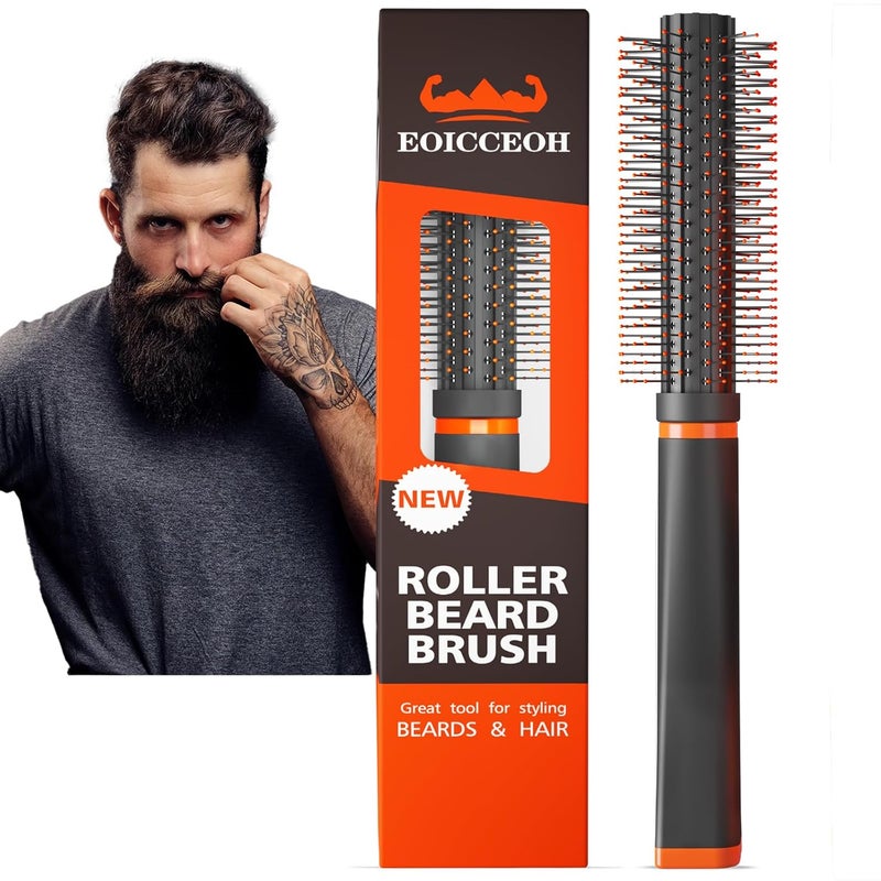 Beard Brush Round Brush Style Add Volume for Short Long Beard  Hair Roller Beard Comb Works Great with Beard Oil Balm Upgrade Beard Brush HeatResistant Grooming Tool All Hair Beard or Curls