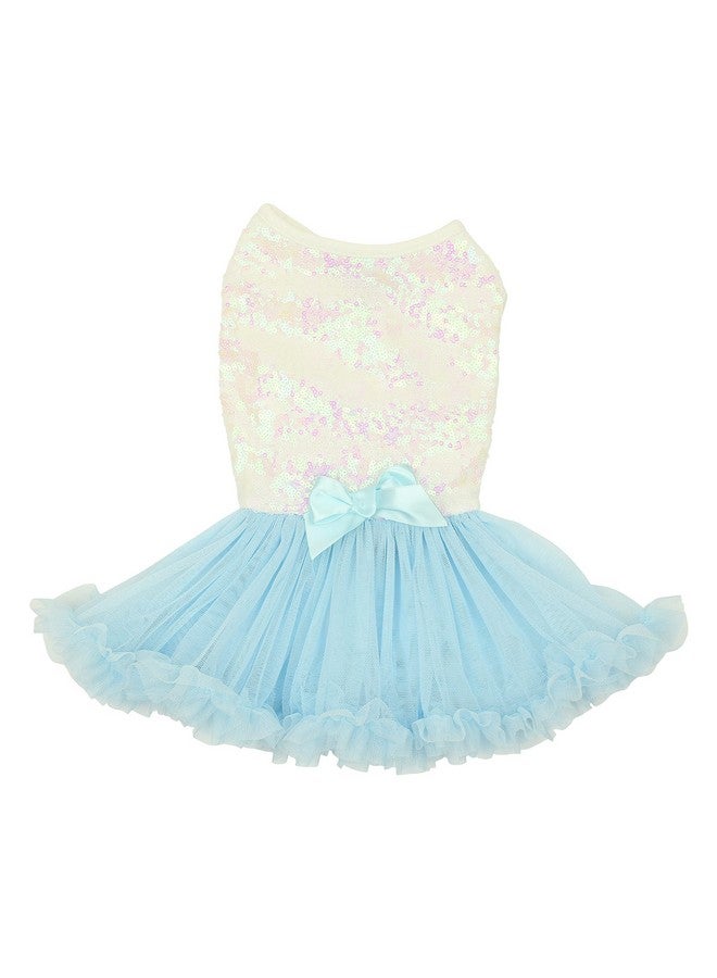 Pawpatu White and Blue Sequins Special Occasion Costume Dress for Dogs