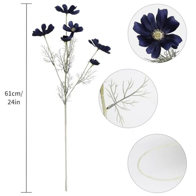 Fqueelvys 6PCS Navy Blue Silk Cosmos Flowers 24'' Wild Flowers Artificial Fake Flowers Arrangement for Wedding Party Kitchens Home Decoration(Navy Blue) - Image 4