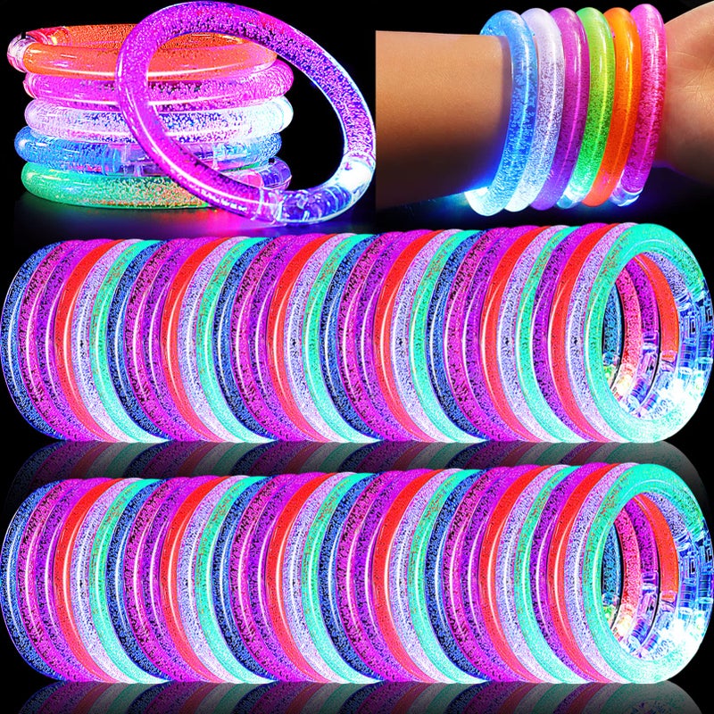 CLRBEATTY 80 Pack LED Bracelets6 Color Glow Bracelet Glow in The Dark BraceletsFlashing Light Up Bracelet for AdultsGlow Stick Bracelet for Concerts Festivals Carnival Rave Neon Party Supplies