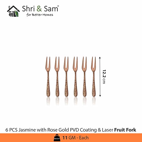Shri & Sam Stainless Steel Jasmine Rose Gold PVD Coating with Laser Fruit Fork,6 Pieces - Image 2