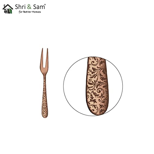 Shri & Sam Stainless Steel Jasmine Rose Gold PVD Coating with Laser Fruit Fork,6 Pieces - Image 3