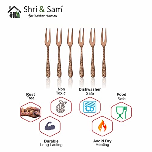 Shri & Sam Stainless Steel Jasmine Rose Gold PVD Coating with Laser Fruit Fork,6 Pieces - Image 5