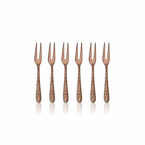 Shri & Sam Stainless Steel Jasmine Rose Gold PVD Coating with Laser Fruit Fork,6 Pieces - Image 1