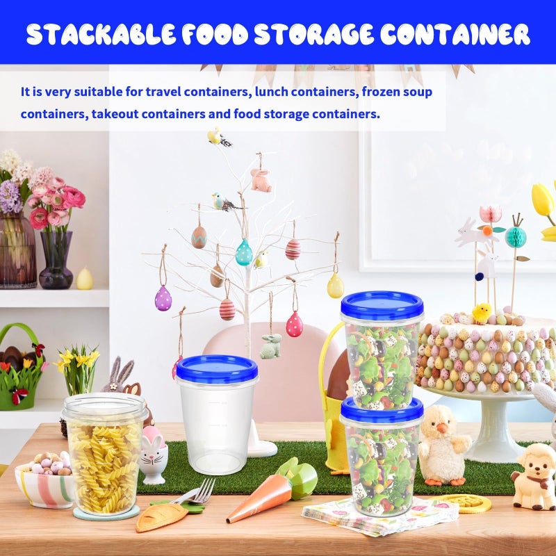 ISUSSER 12 Pack Freezer Containers with Screw On Lids, 32 Oz Stackable Reusable Plastic Storage Container, Airtight Plastic Food Storage Containers with Twist Top Lids for Food Soup Jello Sauce - Image 5