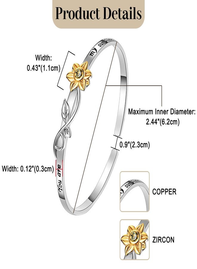 OIDEA You Are My Sunshine Bracelet: Gold-Plated Cubic Zirconia Sunflower Bracelets Adjustable Cuff Bangle Bracelet Anniversary Birthday Christmas Gifts for Her Daughter Wife Sister Mother - Image 3