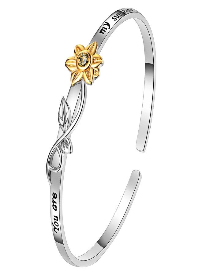 OIDEA You Are My Sunshine Bracelet: Gold-Plated Cubic Zirconia Sunflower Bracelets Adjustable Cuff Bangle Bracelet Anniversary Birthday Christmas Gifts for Her Daughter Wife Sister Mother - Image 1