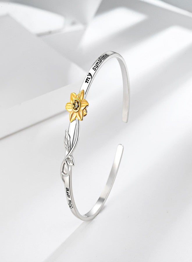 OIDEA You Are My Sunshine Bracelet: Gold-Plated Cubic Zirconia Sunflower Bracelets Adjustable Cuff Bangle Bracelet Anniversary Birthday Christmas Gifts for Her Daughter Wife Sister Mother - Image 4