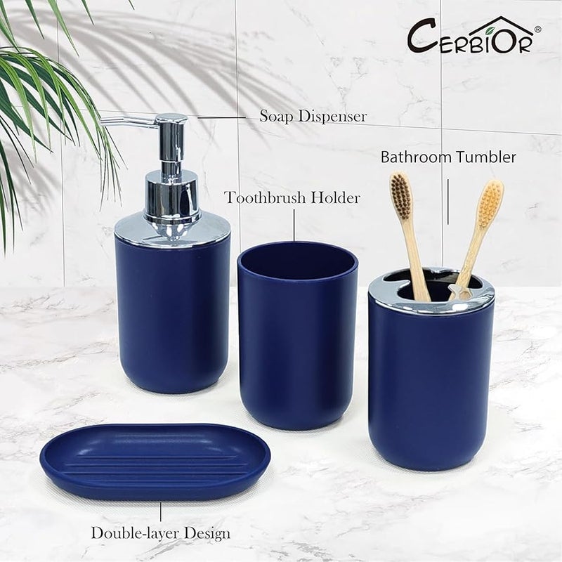 CERBIOR مجموعة أكسسوارات حمام من سيربيور، مجموعة من 6 قطع تتضمن موزع صابون وحامل فرشاة أسنان وكوب فرشاة أسنان وطبق صابون مناسبة للمنضدة الزخرفية وهدايا المنزل الجديد، لون كحلي - Image 3