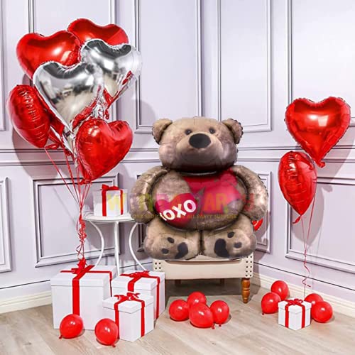 Anagram Wanna Party Foil Anagram International Cuddly Bear Love Shape Flat Balloon,28",Multicolor,1 Count - Image 4