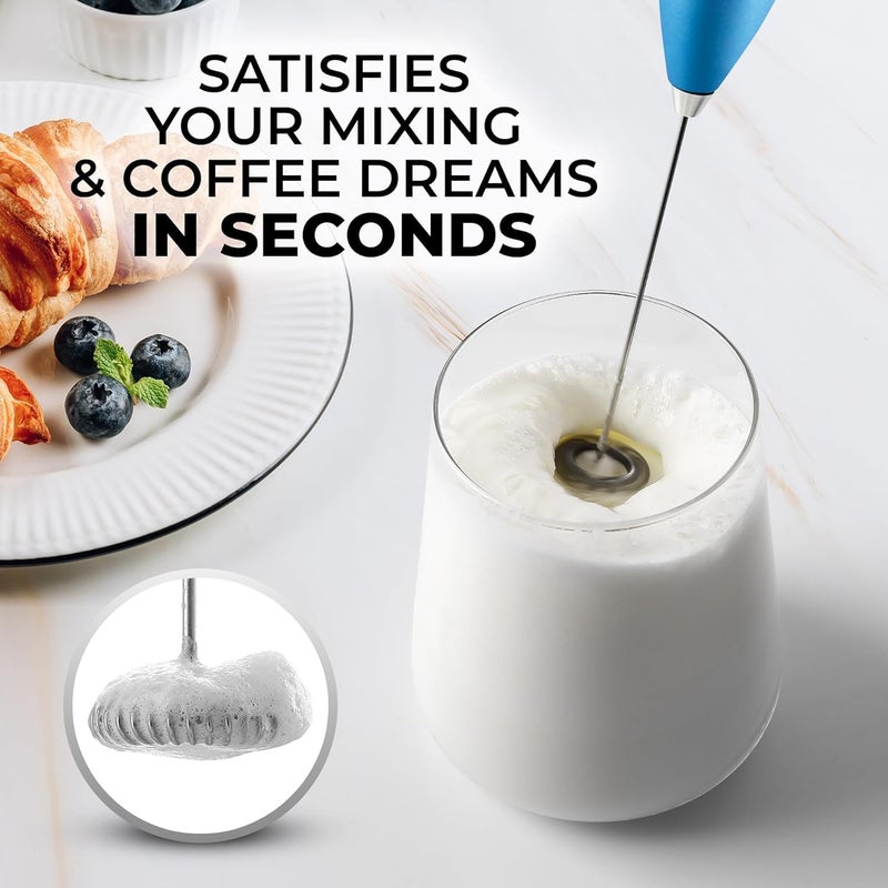 Lavonte Premium Handheld Milk Frother – Battery Operated Foam Maker for Coffee, Lattes, Cappuccinos, Hot Chocolate – Stainless Steel Whisk & Stand – Easy to Use & Clean (Blue) - Image 2
