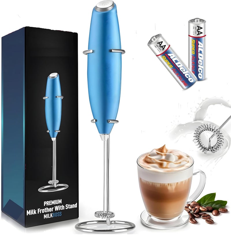 Lavonte Premium Handheld Milk Frother – Battery Operated Foam Maker for Coffee, Lattes, Cappuccinos, Hot Chocolate – Stainless Steel Whisk & Stand – Easy to Use & Clean (Blue) - Image 1