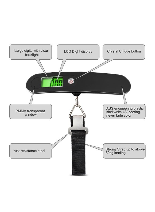 DL Pack All 50kg Luggage Scale Stainless Steel Portable Digital Handheld Luggage Scale Baggage Scale Travel Weight Scale for Luggage with Backlit LCD Display Battery Included Black/White - Image 4
